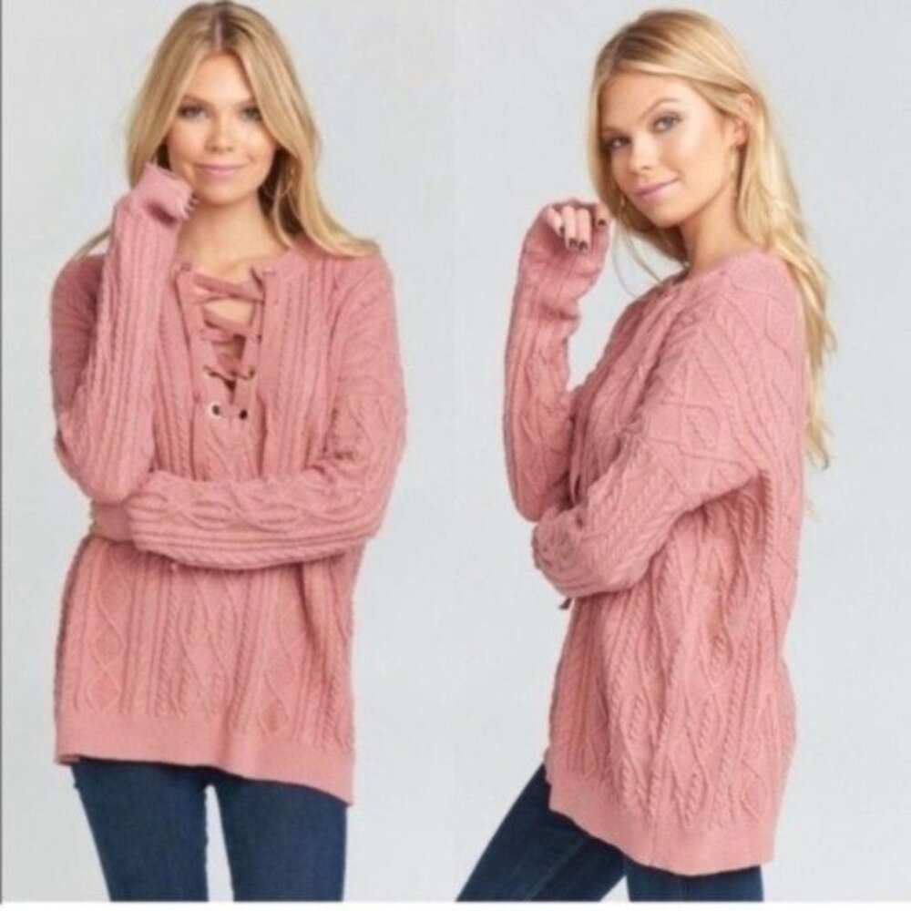 Show Me Your Mumu Pink Cableknit Lance Tunic Length Sweater